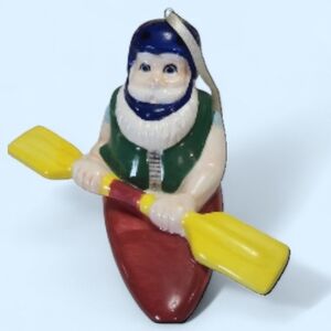Santa Kayak Ornament with Yellow Paddles, Christmas Ornament